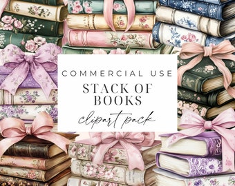 Stack Of Books Clipart High Quality PNG Watercolor Books Clipart Set Floral Vintage Cottagecore Book Graphics For Commercial Use