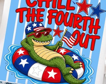 Chillen Sie das vierte heraus PNG Lustigen Vaterländischen Alligator PNG 4. Juli PNG Retro Unabhängigkeitstag T-Shirt Design Preppy Sommer Digitale Datei