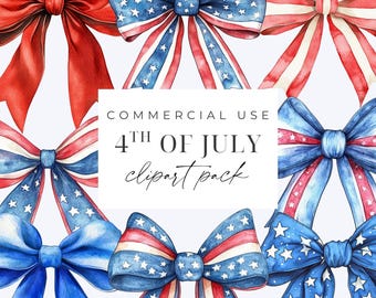 4th Of July Watercolor Bow Clipart Coquette Bow Clipart PNGs Red White Blue Clipart Patriotic Clipart Fourth Of July Digital Download