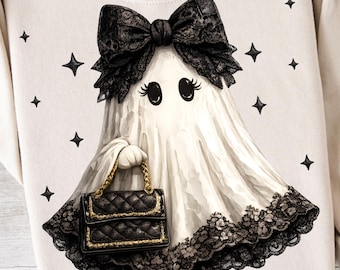 Preppy Coquette Ghost PNG Coquette Ghost Bow PNG Retro Halloween Shirt Design Girly Fall PNG Graphics Cute Halloween Ghost png Digital File