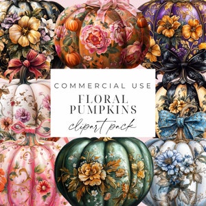 Floral Pumpkins Clipart Watercolor Pumpkins PNG Coquette Pumpkin Clipart Bundle Fall Halloween Autumn Fall Rustic Graphics Thanksgiving png