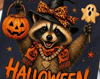 Halloween Raccoon PNG Design Funny Raccoon PNG Spooky Autumn PNG Pumpkin Shirt Graphic Funny Witch Tee Spooky Season png Digital Download