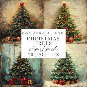 10 Christmas Tree Clipart JPGs Christmas Clipart Christmas Trees With Gifts Vintage Christmas Winter Graphics Card Making Paper Crafting