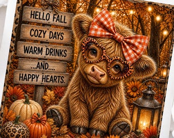 Highland Cow Fall PNG Retro Autumn Cow PNG Cute Farm Animal Design Girl Fall Tee Hello Fall PNG Coquette Pumpkin Cow Shirt Graphic