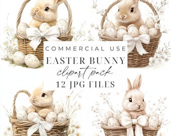 Easter Bunny Clipart Bunny In A Basket Clipart JPG Floral Easter Bunny Printable Graphics Watercolor Easter Clipart Paper Craft Junk Journal