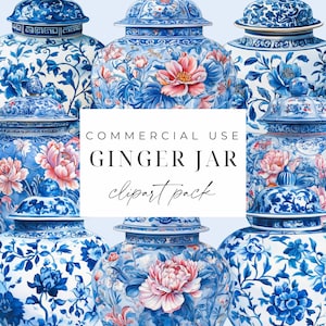 Aquarelle, chinoiseries pot de gingembre Clipart 12 chinoiseries vase Clipart PNGs bleu pot de gingembre sur fond transparent usage commercial Papercrafts
