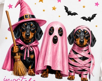 Preppy Pink Halloween Dachshund PNG Breast Cancer Awareness PNG Trendy Ghost Design Pink Ribbon Graphic Pink October Digital Download