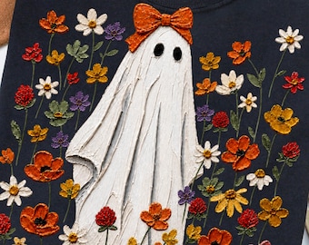 Wildflower Ghost PNG Halloween Ghost PNG Spooky Season PNG Floral Brushstroke Ghost Design Vintage Fall Tee Graphic Cute Spooky Shirt
