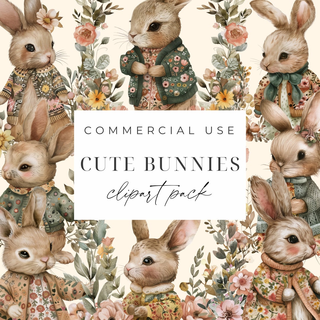 10 Bunnies With Flowers PNG, Bunny Clipart Pack, Floral Bunnies ...