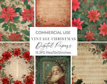 Christmas Printable Papers Christmas Scrapbooking Paper 12x12 Inch Vintage Christmas Backgrounds Junk Journal Pages Ephemera Paper Crafts