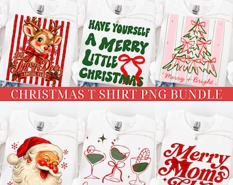 Christmas PNg Bundle Retro Preppy Christmas Sublimation Coquette Christmas PNG Girly Holiday Shirt Design Cute Vintage Santa Shirt Graphic