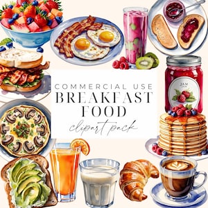 Ontbijt eten clipart aquarel ontbijt PNG spek ei pannenkoek wafel brunch graphics restaurant menu keuken clipart Instant Download