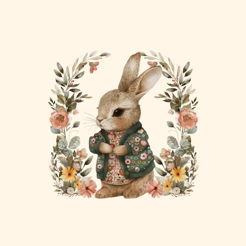 10 Bunnies With Flowers PNG, Bunny Clipart Pack, Floral Bunnies ...