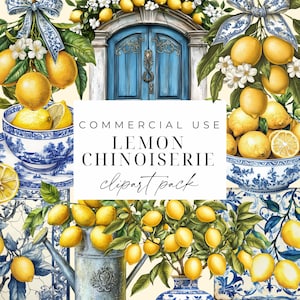 Chinoiserie citroenen PNGs citroen clipart mediterrane citroen botanische clipart Italië citroenblauwe chinoiserie tegels voor directe download