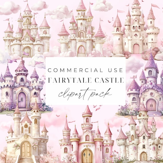 Watercolor Fairytale Castle Clipart Princess Castle PNG Princess Birthday Castle Digital Download Card Making Papercrafts Commercial Use