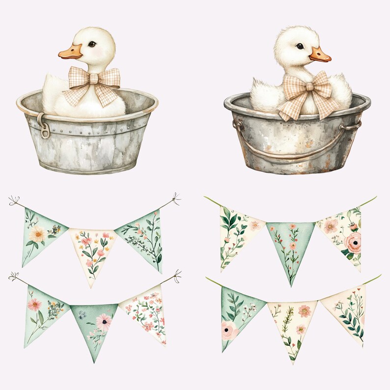 Silly Goose Clipart Goose Party PNGs Watercolor Birthday Baby Shower Nursery Clipart Vintage Cottagecore Spring Wildflowers Commercial Use image 4