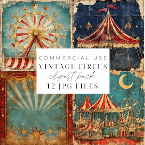 Paquete de imágenes prediseñadas de circo vintage Fondos de circo extravagantes JPG Papel digital de efímeras de circo Diario basura de circo Scrapbooking Imprimible