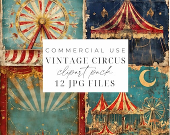Vintage Circus Clipart Bundle Whimsical Circus Backgrounds JPG Circus Ephemera Digital Paper Circus Junk Journal Scrapbooking Printable