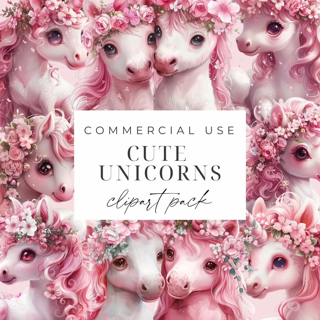 Cute Unicorn Clipart Set Baby Unicorn Transparent PNG Fantasy Rainbow ...