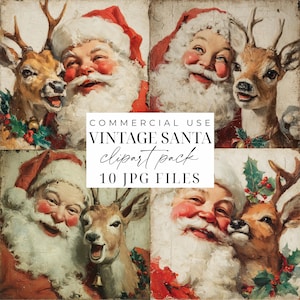 Santa Clause Clipart Cute Vintage Santa Clipart JPGs Retro Santa Christmas Clipart Santa And Reindeer Images Card Making Paper Crafts