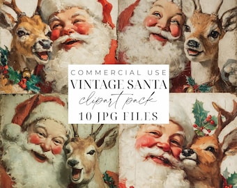 Santa Clause Clipart Cute Vintage Santa Clipart JPGs Retro Santa Christmas Clipart Santa And Reindeer Images Card Making Paper Crafts