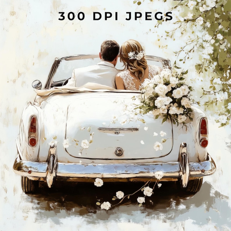 Bride and Groom Just Married Car Clipart Wedding Car Jpgs Wedding Day ...