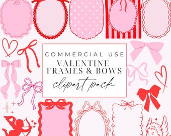 Bows Frames Clipart Set Coquette Bow Borders PNGs Valentines Day Ribbon Printable Pink Vintage Frames Wedding Baby Shower Digital Download