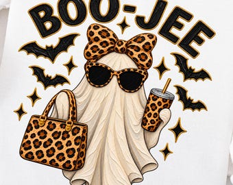 Boo Jee Leopard Ghost PNG Cute Spooky Design Funny Coquette Halloween Shirt Girly Spooky Season PNG Coffee Ghost PNG Halloween Ghost Tee