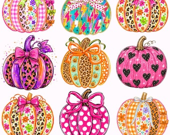Adretter Kürbis PNG Kokette Kürbis Herbst Clipart Niedliches Muster Kürbis PNG Design gestreifter Kürbis PNG Floral Trendy Girly Halloween Grafiken