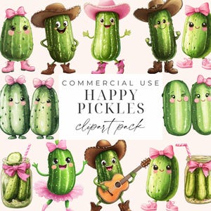Clipart de pepinillos felices, lindos pepinillos, clipart PNG, pepinillos en vinagre, pepinillos divertidos, descarga digital, invitación de cumpleaños para fiesta de pepinillos imprimible