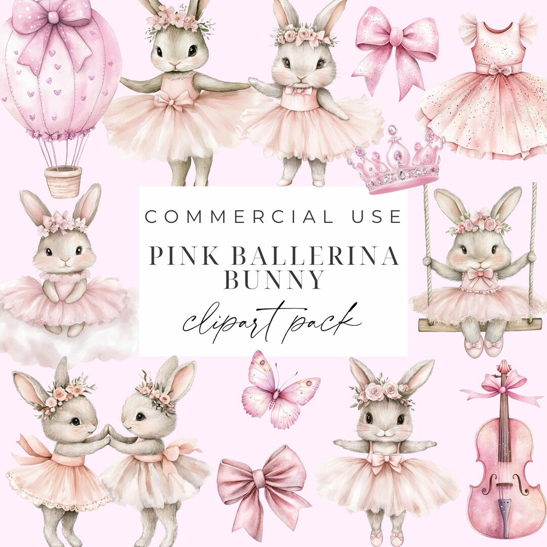 Cute Ballerina Bunny Clipart Pngs Pink Floral Bunny Clipart Bunny ...
