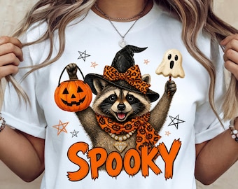Halloween Raccoon PNG Halloween Shirt Design Retro Halloween Raccoon PNG Spooky Cute Halloween PNG Funny Halloween Raccoon Tee Graphic