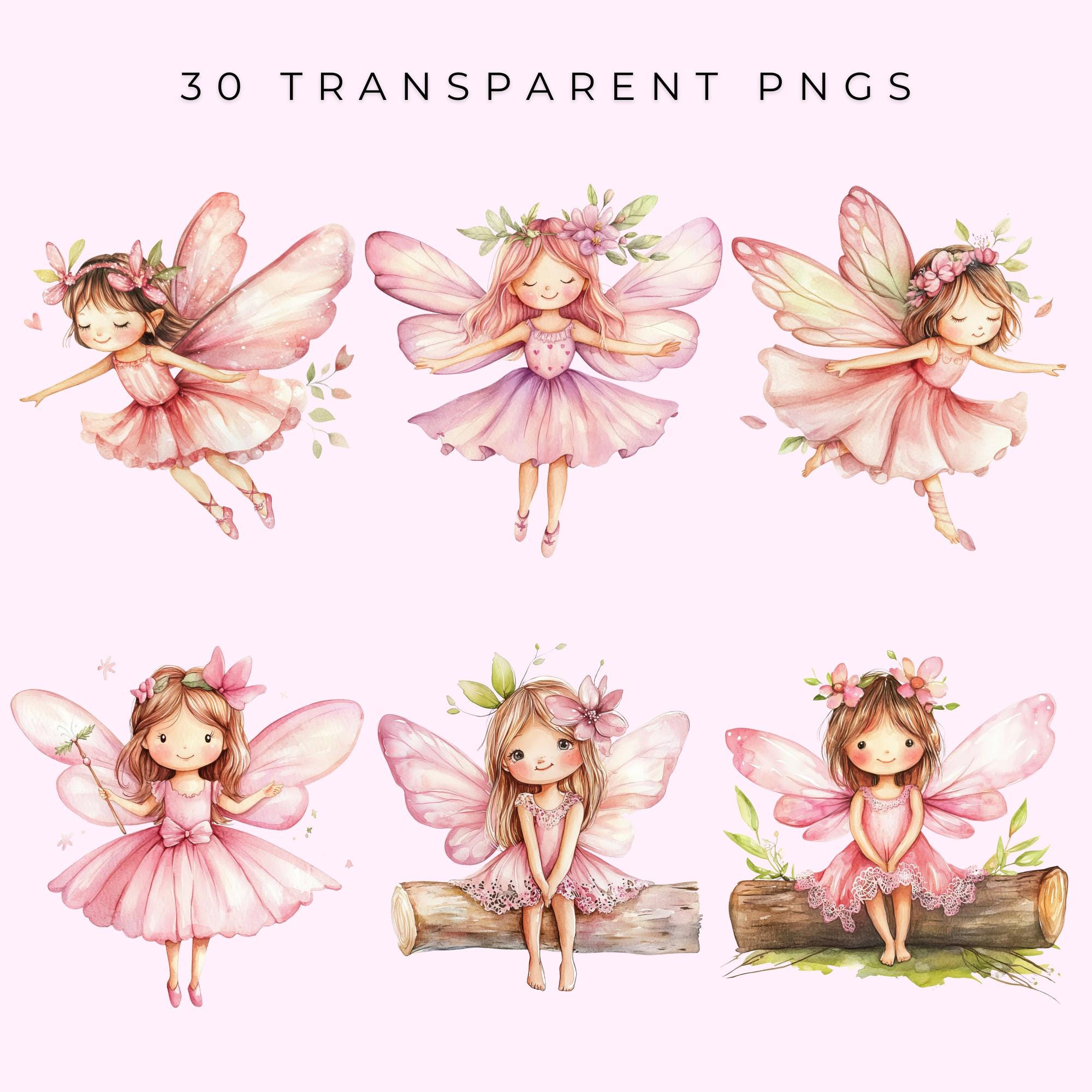 Watercolor Pink Woodland Fairy Clipart Pink Fairy Clipart PNG Enchanted ...