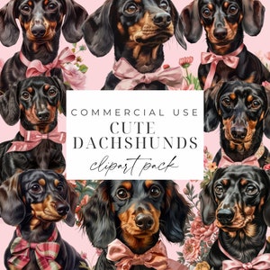 Niedliche Dackel Clipart Bundle Entzückende Dackel Hunde PNG Vintage Dackel mit Bögen transparenten Hintergrund Aquarell Hund Download