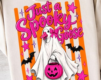 Halloween Goose PNG Spooky Goose PNG Preppy Ghost Goose T Shirt Design Spooky Season PNG Fall Striped Graphic Cute Goose Digital Download