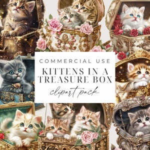 Cute Kitten Clipart Pack Kittens And Flowers Transparent PNGs Kitty Clipart Bundle Enchanted Magical Clip Art Cute Shabby Chic Cat Graphics