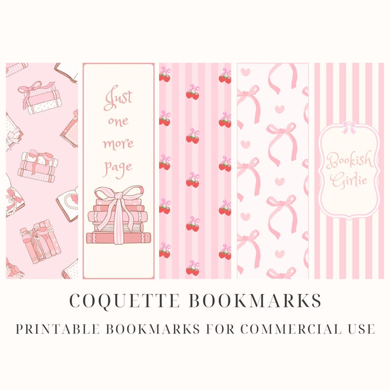 Coquette Printable Bookmarks Digital Bookmarks Cute Pastel Bookmarks Download Girls Romance Bookmarks Pink Bow Aesthetic Book Lover Gift Book Aesthetic