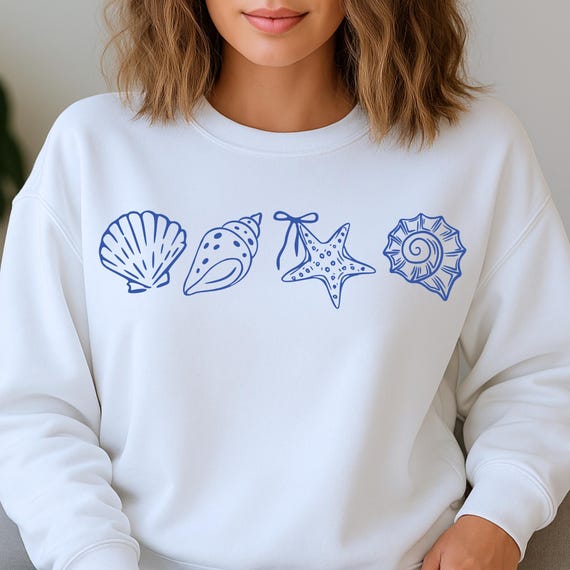 Coquette Blue Shells PNG Trendy Beach Summer PNG Coastal Coquette Grandaughter Preppy Shirt Design Blue Bow Shell Minimalist Clipart png