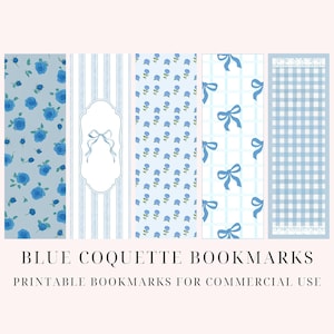 8 coquette afdrukbare bladwijzers schattig pastel blauwe strik bladwijzers digitale download girly romantiek bladwijzers boekenliefhebber cadeau preppy boek esthetiek