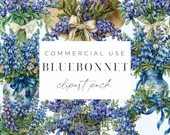 Bluebonnet Clipart Bundle PNG Watercolor Bluebonnet Clip Art Set Blue Wildflower Digital Clipart Texas State Flowers Seamless Floral Pattern
