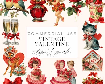 Valentines Clipart Bundle Valentines Day Clipart PNG Vintage Valentines Printable Images Happy Valentines Day Clipart Digital Download