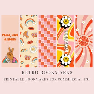Printable Bookmark Bundle Retro Bookmarks Digital Download Printable Bookmark Template Cute Girls Bookmarks Book lover Gift Commercial Use