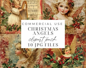Christmas Angels Clipart JPG Vintage Christmas Clipart Angel Cherub Printable Graphics Scrapbook Ephemera Christmas Images Primitive Xmas