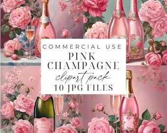 Pink Champagne Clipart Bundle 10 High Quality JPGs New Years Eve 2025 Clipart Celebration Birthday Bridal Clipart Card Making Paper Crafts