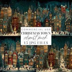 Christmas Houses Clipart Christmas Village Clipart Snowy Christmas Town JPGs Winter Houses Clipart Printable Christmas Graphics Paper Crafts