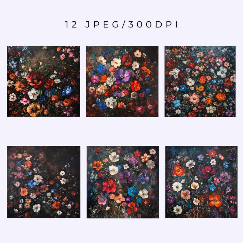 Dark Floral Cottagecore Digital Paper Gothic Moody Floral Pattern JPG ...