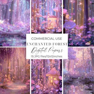 Enchanted Fantasy Forest Digital Papers Magical Forest Digital Papers Mystery Woodland  Printable Papers Fantasy Backgrounds Junk Journal