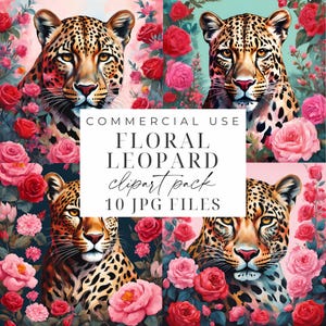 Floral Leopard Clipart Watercolor Leopard Clipart JPGs High Qaulity Printable Leopard Graphics Instant Download Paper Crafts Scrapbooking