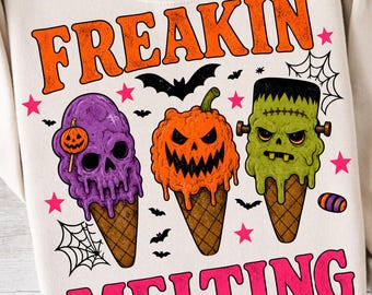 Halloween Sommer PNG Design Freakin Melting PNG Summerween Eiscreme PNG Bunt Summerween Spooky Shirt Grafik Niedliches Summerween png