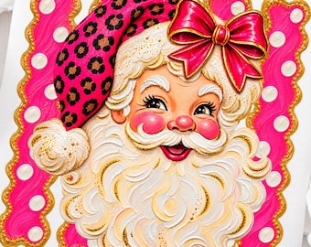 Leopard Santa PNG Pink Holiday Sublimation Polka Dot Striped Chsirtmas Design Coquette Santa Shirt Retro Holiday Tshirt Graphic Digital File